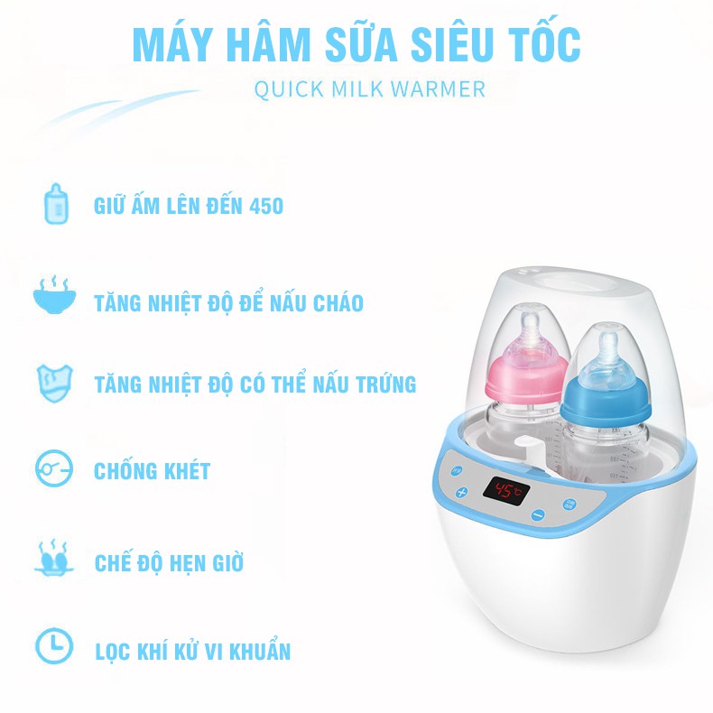 Máy Hâm Sữa Tiệt Trùng Kháng Khuẩn Siêu Tốc 2 Bình Cao Cấp