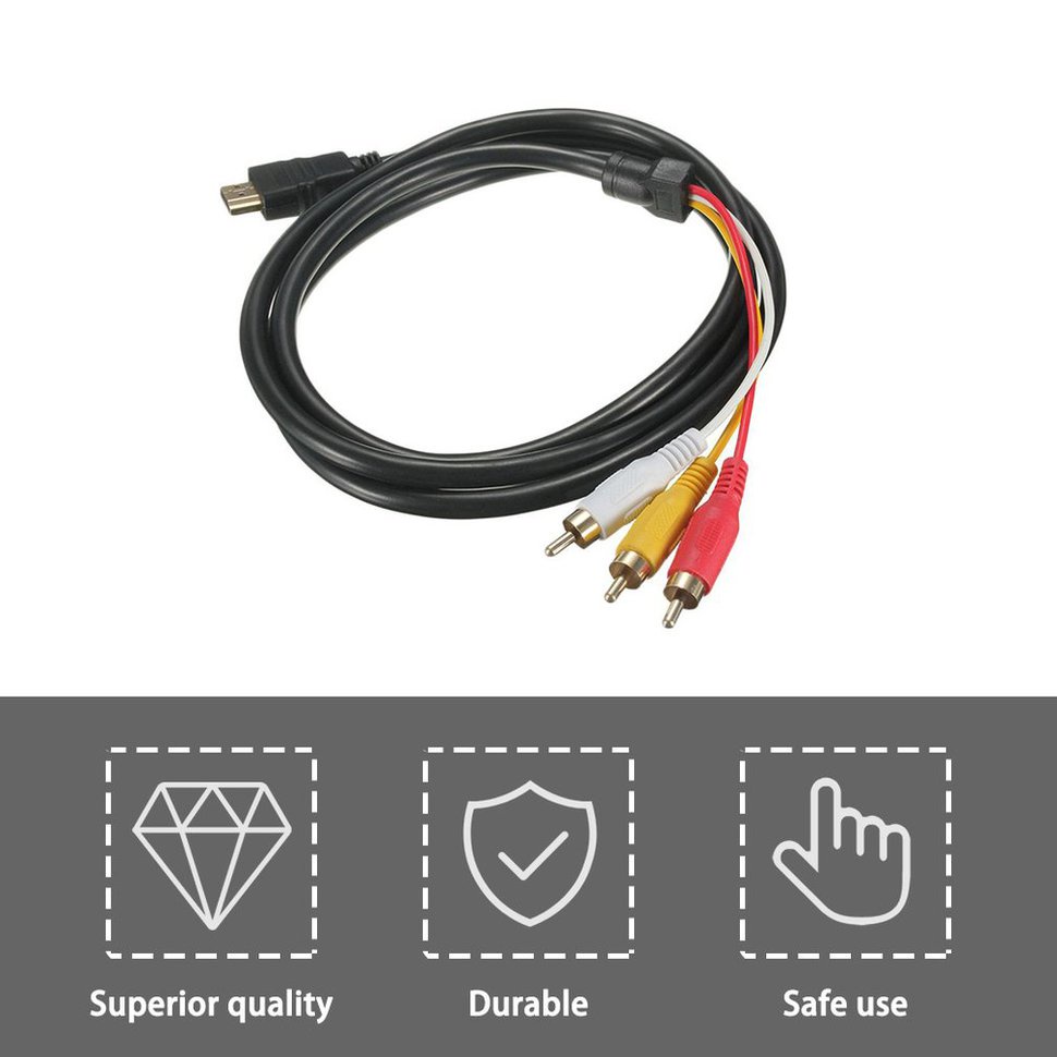 【SUN】1080P HDTV HDMI-compatible Male To 3 RCA Audio Video AV Cable Cord Adapter