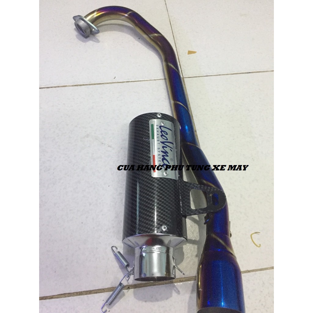 Trọn bộ pô Leovince tròn cacbon kèm cổ Titan cho xe Ex 135| Ex 150| R15 V3| Winner 150| Winner X| Raider| Satria