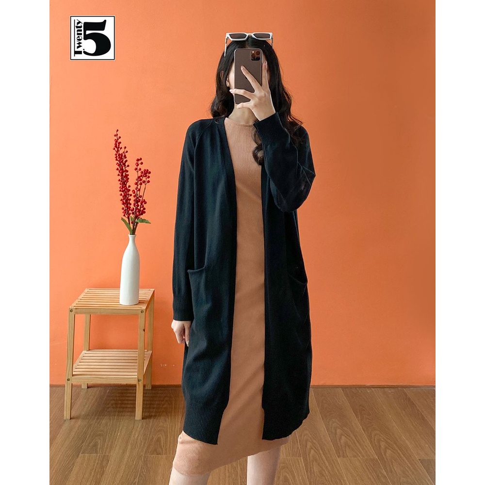 Áo len cardigan nữ dáng dài túi ốp không cúc Twentyfive 4002