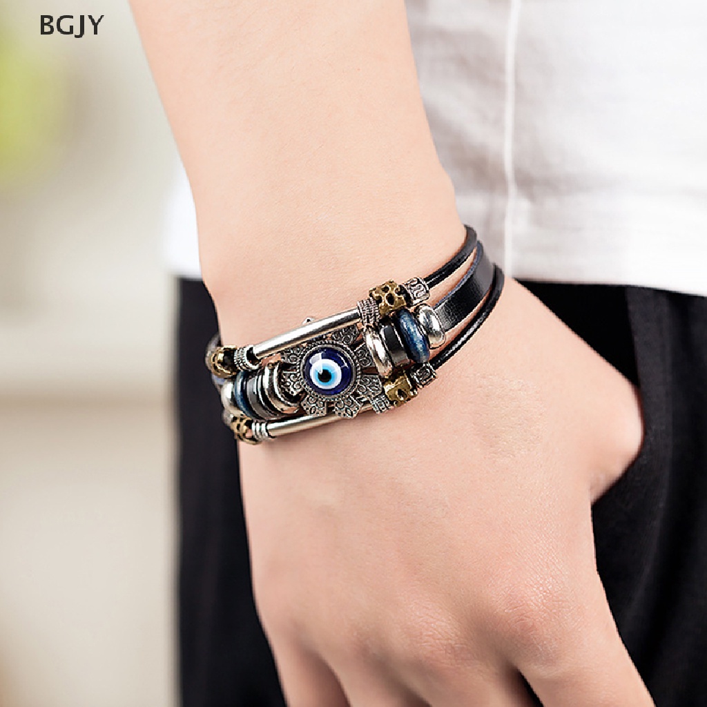 BGJY Lucky Eye Turkish Evil Eye Bracelets Punk Multilayer Leather Handmade Bracelet NEW