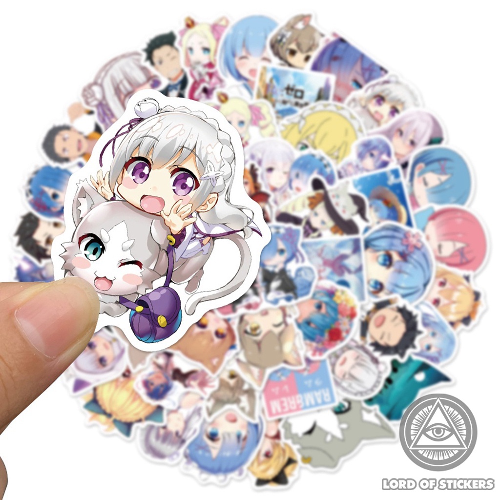 Set 50 Hình Dán Re:Zero Rem Ram Waifu Sticker Cute Anime Manga Chống Thấm Nước Trang Trí Mũ Bảo Hiểm, Laptop, Vali, Sổ