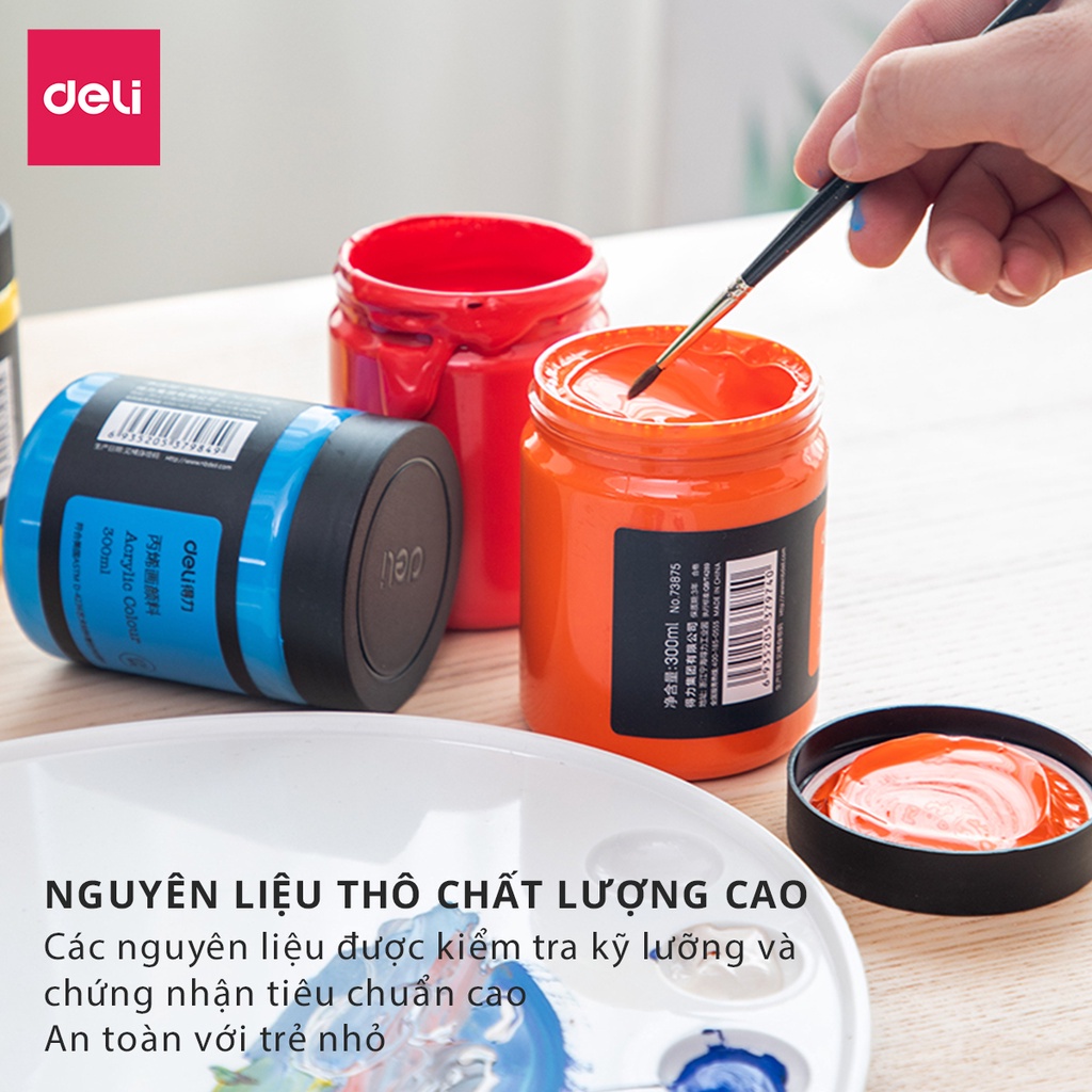 Màu Acrylic 3D Deli hộp 300ml cao cấp - chuyên dụng vẽ vải, giày, đa chất liệu không trôi - 73875