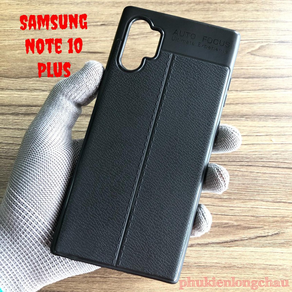 Ốp Lưng Samsung Note 10 Plus Dẻo Giả Da Đen Đẹp