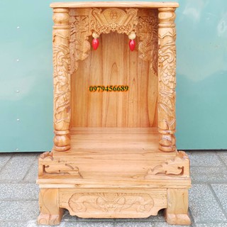 Bàn thờ thần tài ông địa gỗ xoan đào ngang 48cm quỳ trụ hai màu vàng , đỏ hàng Việt Nam sản xuất