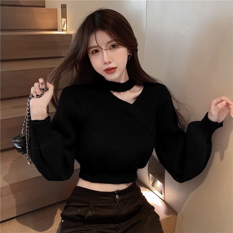 Áo Len Xẻ Vai, Áo Len Croptop Lệch Vai Phong Cách Hàn Quốc A150