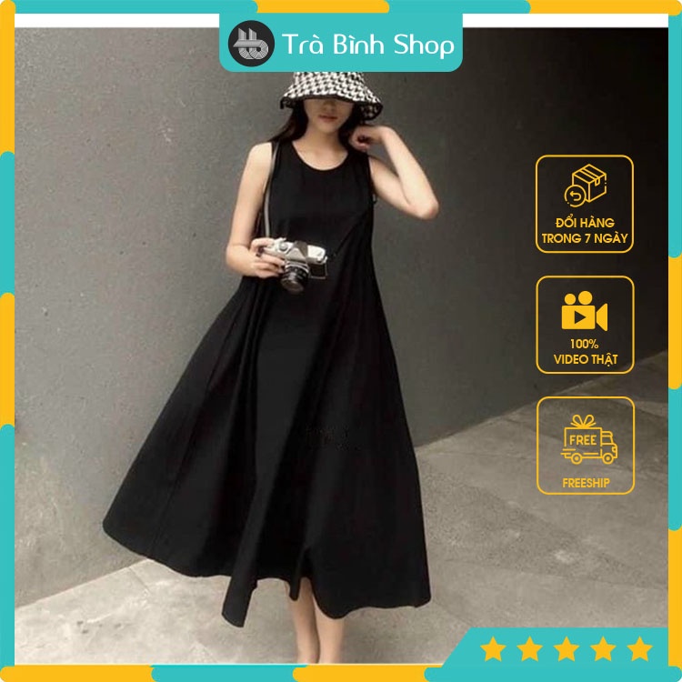 Đầm Đũi Ba Lỗ Trơn Dáng Dài Váy Sát Nách Cổ Tròn Siêu Thoáng Mát Hàng VNXK