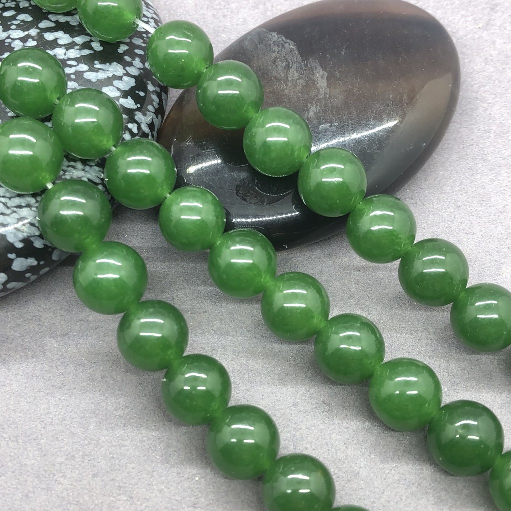 Chuỗi Hạt Đá Chalcedony Màu Xanh Lá Cây Đậm, Kích Cỡ 4-14mm