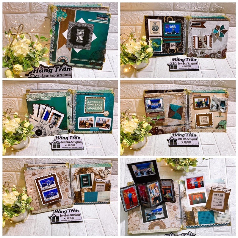 Bộ nguyên liệu làm scrapbook vintage tone màu nâu xanh