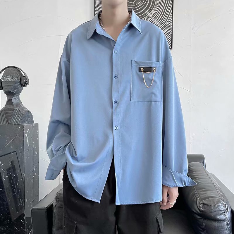 Áo sơ mi tay dài dáng rộng 3 màu m-3xl phong cách Hàn Quốc cho nam