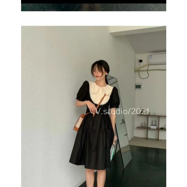 Váy đen cổ nâu họa tiết công chúa dễ thương nữ tính