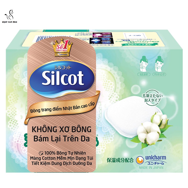 Bông tẩy trang Silcot Nhật Bản Hộp 82 miếng/66 miếng cao cấp xanh lá - Silcot Unicharm [siêu rẻ] tẩy sạch sâu