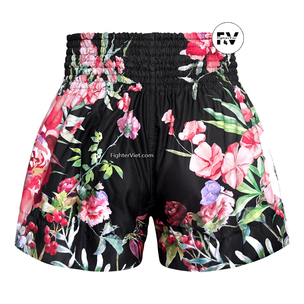 Quần TUFF Muay Thai Boxing Shorts Wild Thorns - Hoa Hồng Đen