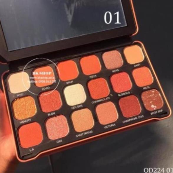Bảng phấn mắt  Odbo Dreaming OD224 Gồm 18 ô màu lì và ánh nhũ, tông cam nâu đất - bonshop.store