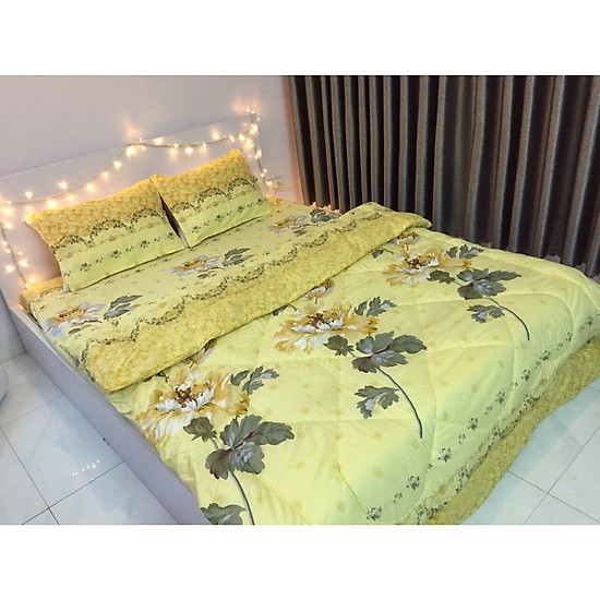 Bộ chăn ra cotton 5 món hoa cúc vàng siêu đẹp