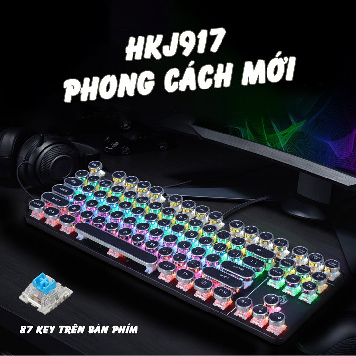 Bàn phím cơ HKJ917 - Đèn LED 9 chế độ - Bảo hành 12 tháng