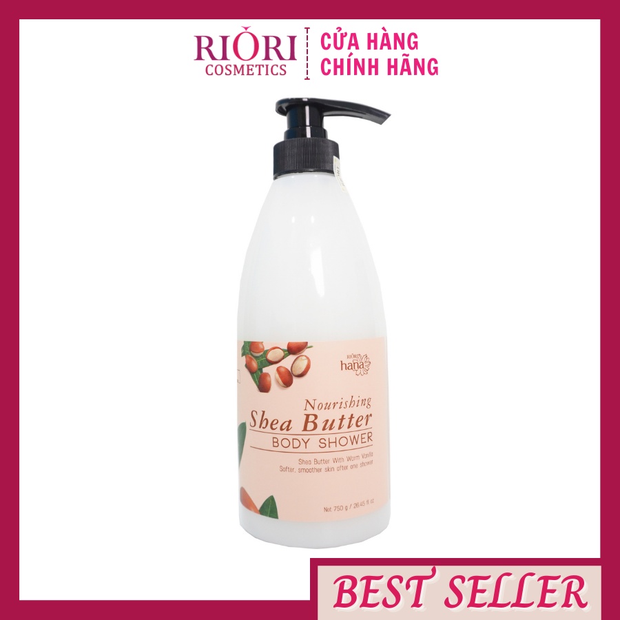 Sữa Tắm Trắng Dưỡng Ẩm Mềm Mịn Da RIORI HANA - Chiết Xuất Bơ Hạt Mỡ- Nourishing Shea Butter Body Shower – 750g