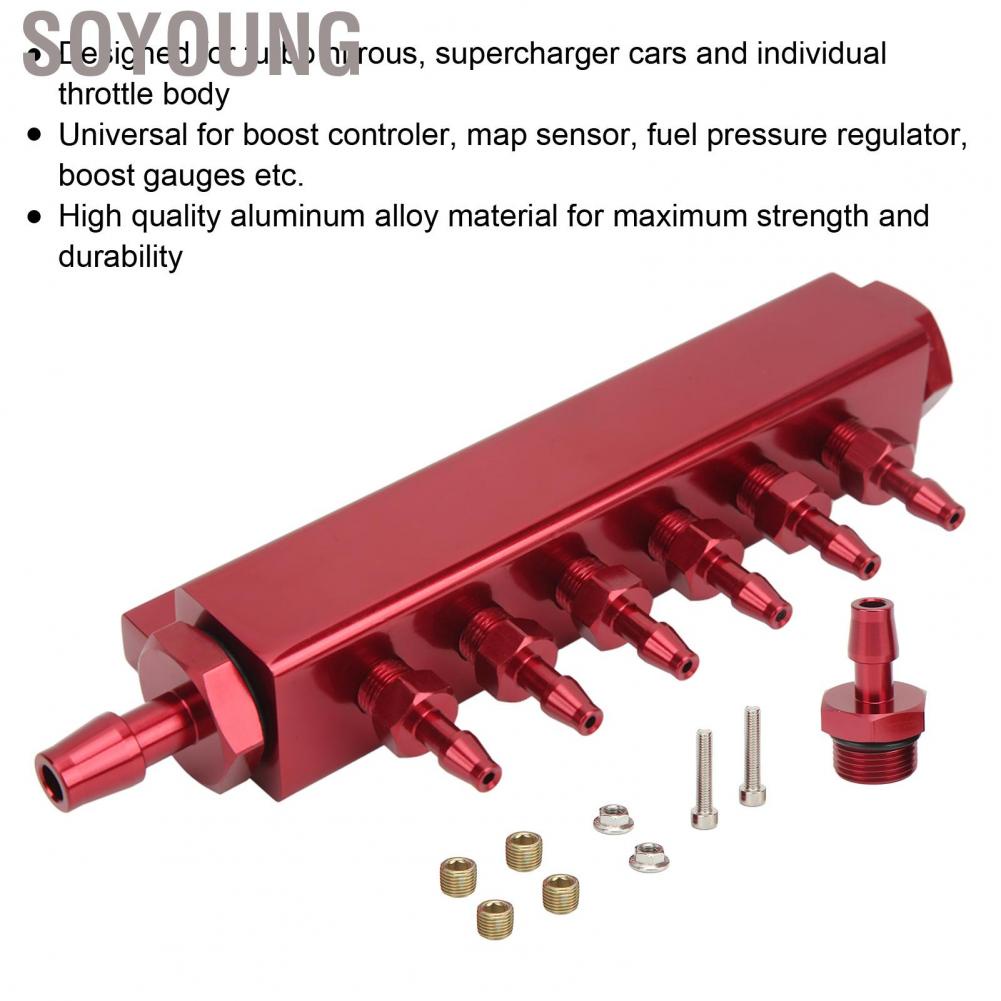 Soyoung 6 Port Vacuum Block Intake Manifold Kit 1/8in NPT Connector 1/2in Inlet Outlet Universal for Car Truck Turbos