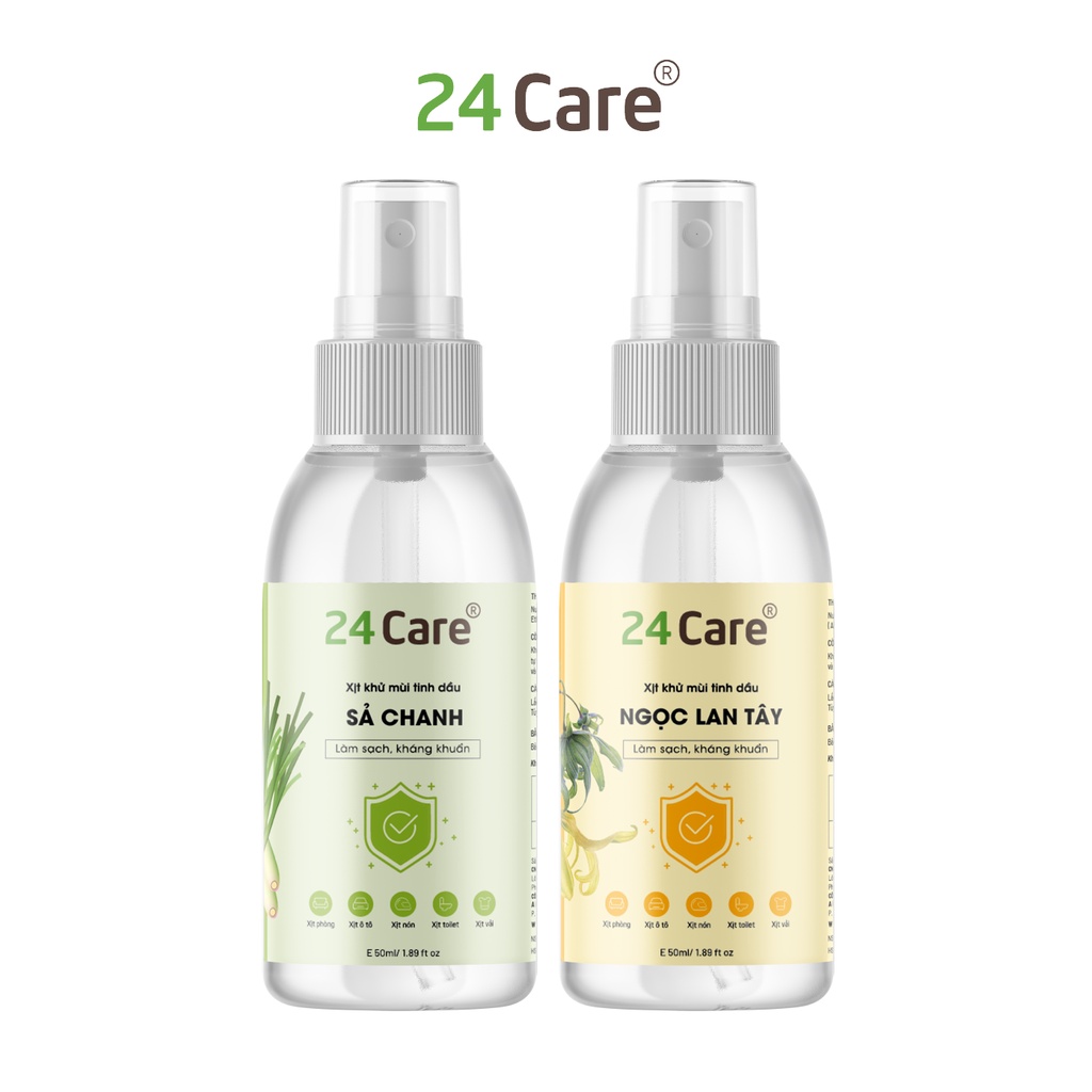 combo 2 xịt sả chanh + ngọc lan tây 24Care 50ml/chai