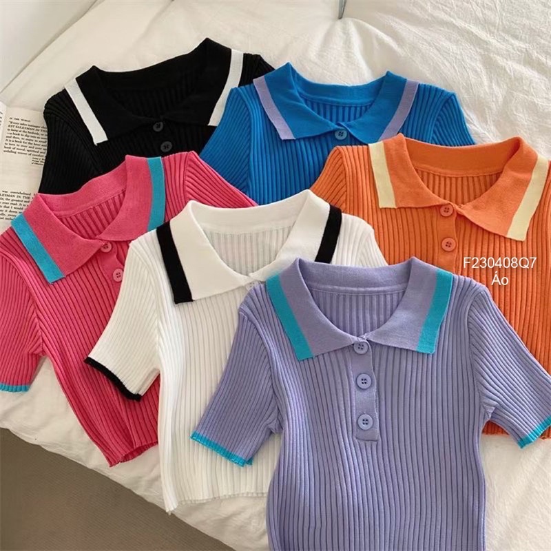 Áo len croptop cổ bẻ