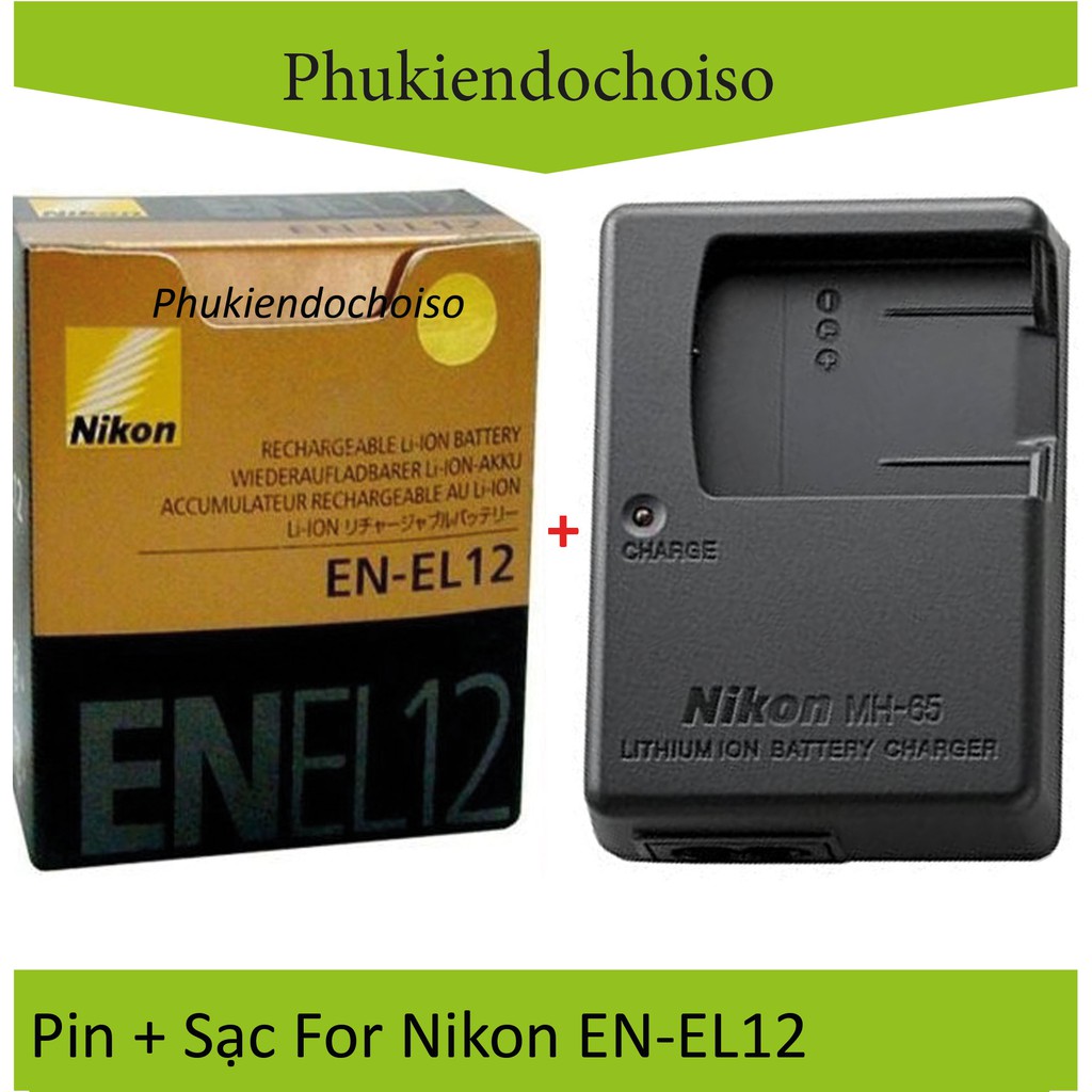 Bộ pin sạc thay thế 1 Pin 1 Sạc máy ảnh Nikon EN-EL12