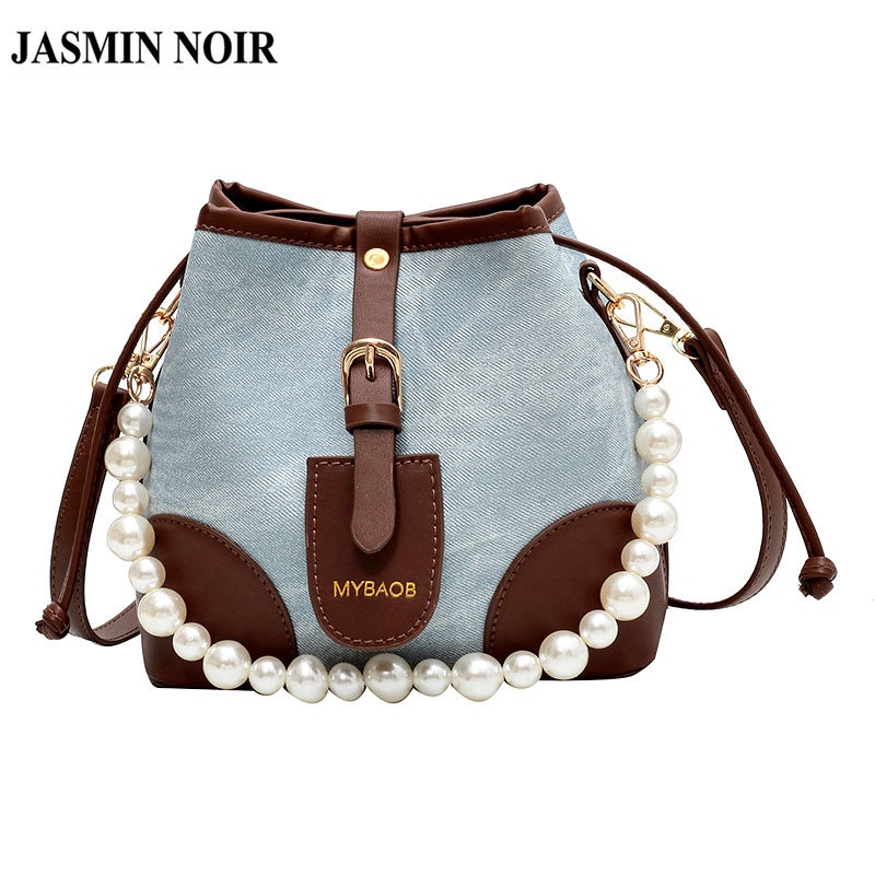 Túi Đeo JASMIN NOIR Chéo Denim Đính Ngọc Trai Thời Trang Dành Cho Nữ