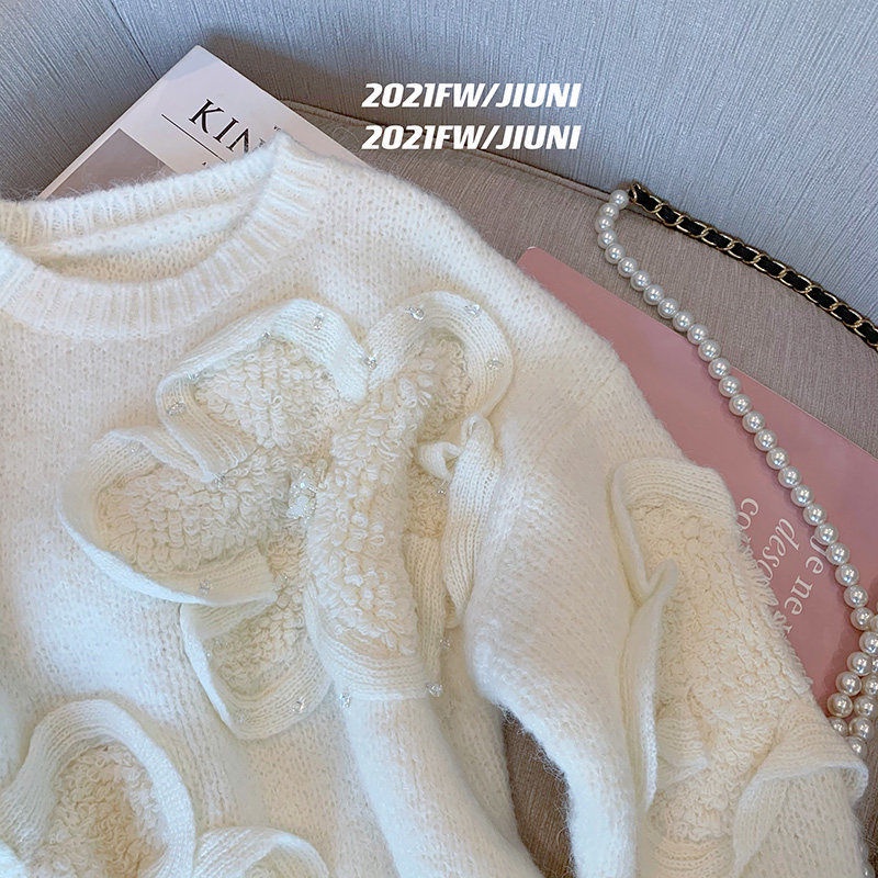 Áo Khoác Sweater Dệt Kim Dáng Rộng In Hoa Kiểu Nhật Bản Dễ Thương Cho Nữ  tao bao