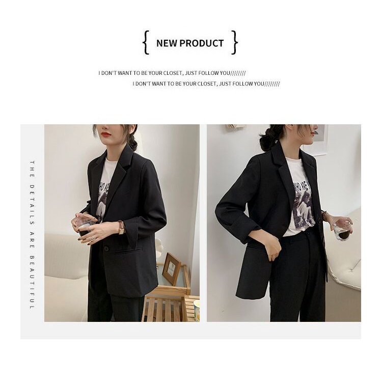 Áo khoác blazer dáng rộng màu đen phong cách Hàn Quốc thời trang thu đông cho nữ