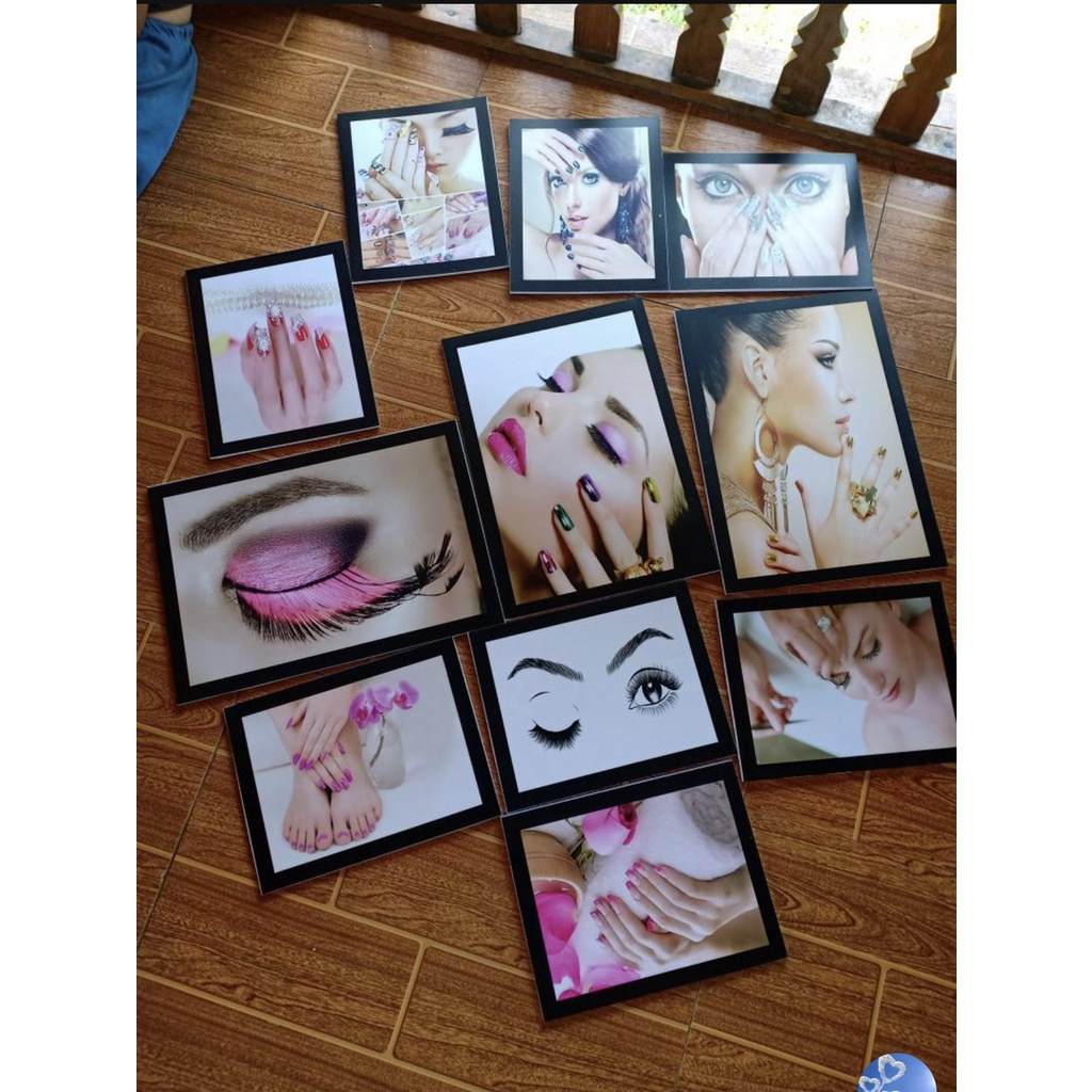 Tấm Cứng Dán Tường Bộ 11 Khung Ảnh Phun Xăm -nail -spa -nối Mi-thẩm Mỹ- Makeup , Miễn Phí In Ảnh