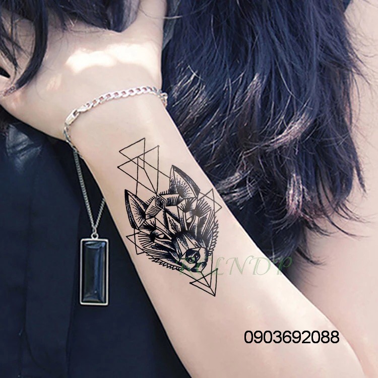 Hình xăm dán - Tattoo Sticker hình sói kích thước 10.5 x 6cm