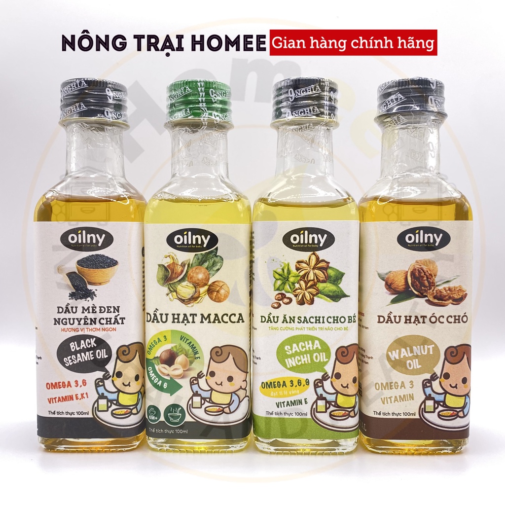 Dầu hạt Macca nguyên chất cho bé ăn dặm OILNY 100ml 9-NGHĨA | Gia vị ăn dặm dành cho bé từ 6 tháng | NÔNG TRẠI HOMEE