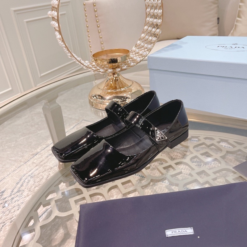 Giày búp bê mũi vuông có quai thương hiệu Prada da thật cao cấp