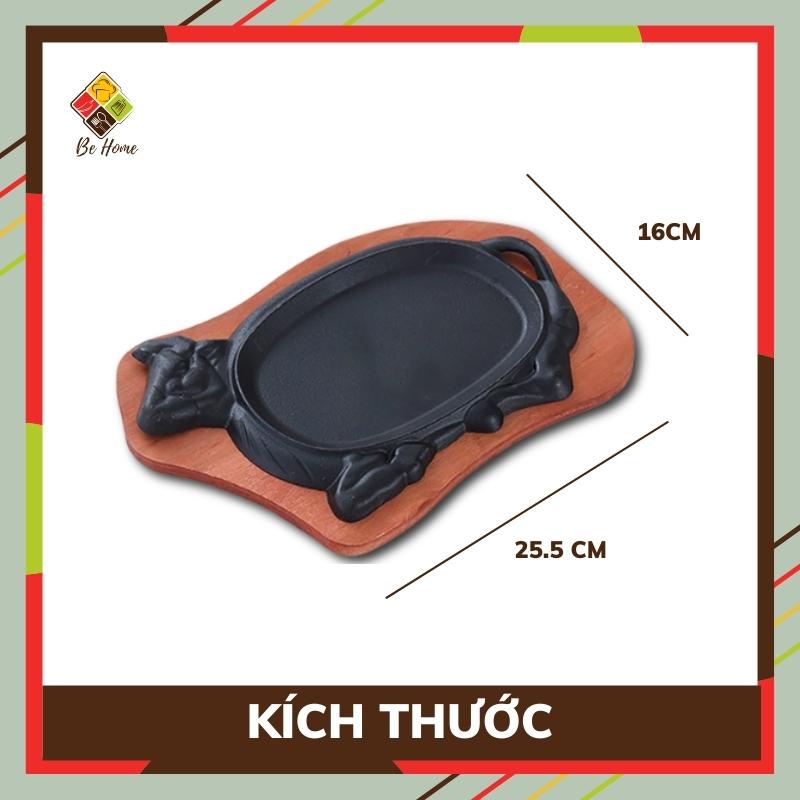 Chảo gang chống dính làm bò bít tết BEHOMEMALL Chảo gang đen bò né [TẶNG KÈM ĐẾ GỖ]