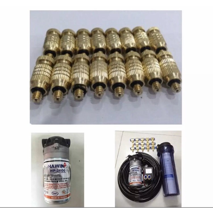 Bộ phun sương làm mát 30 đầu béc phun - Bơm Hawin HP 2000 cốc lọc rác và 50M dây