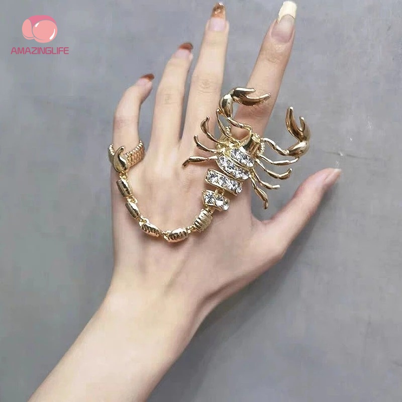 [Amazinglife] Nhẫn Hình Bọ Cạp Đính Pha Lê Lấp Lánh Phong Cách Punk Âu Mỹ