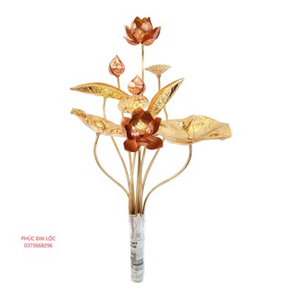 Bó hoa sen bằng đồng vàng pha đỏ 10 bông (cỡ nhỏ)