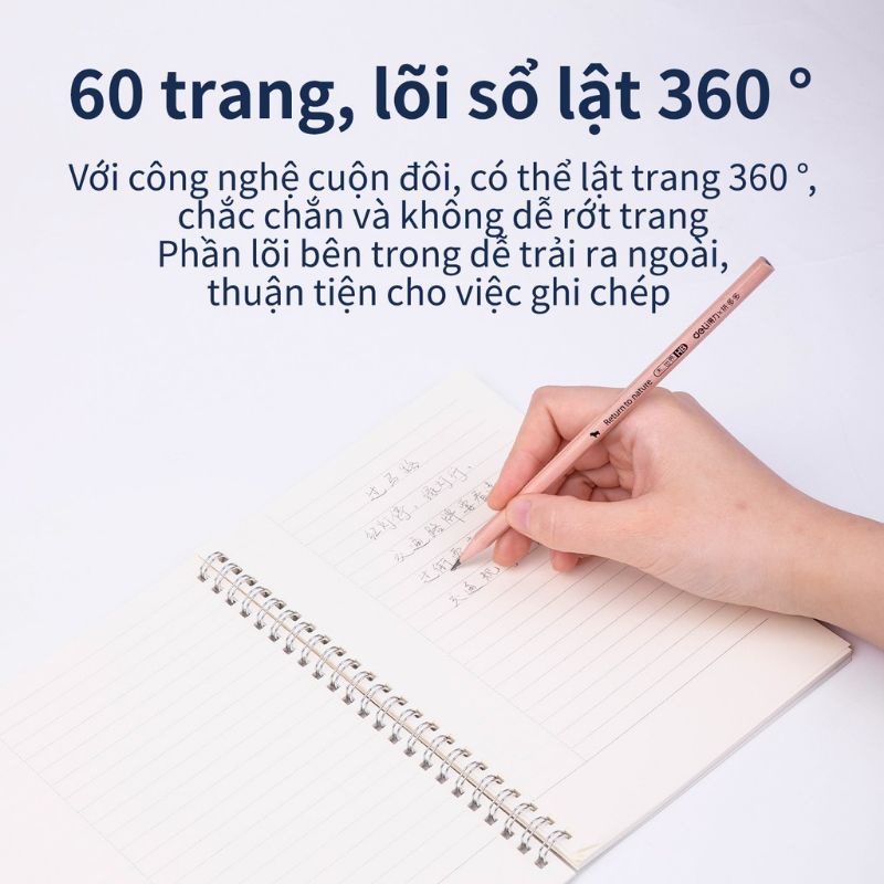 SỔ CARO/LINED BÌA NHỰA GÁY XOẮN A5 DELI 60 TRANG