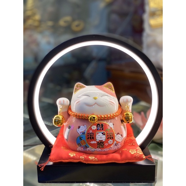 mèo thần tài mini 10cm kèm kệ đèn led