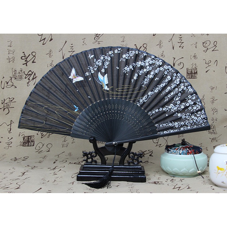 ( 90 ) Quạt cổ trang dây tuyến quạt xếp cầm tay phong cách Trung Quốc thiết kế sáng tạo đẹp thời trang