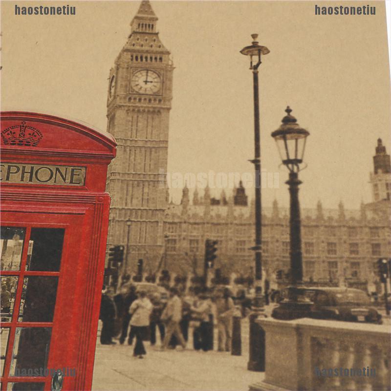 (tiu) Áp Phích Treo Tường Phong Cảnh Điện Thoại london Đỏ kraft Trang Trí Nhà Cửa Phong Cảnh retro