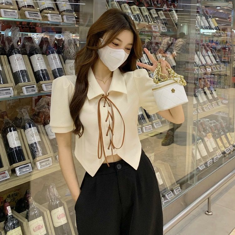 Áo sơ mi nữ ngắn tay croptop phong cách Hàn quốc