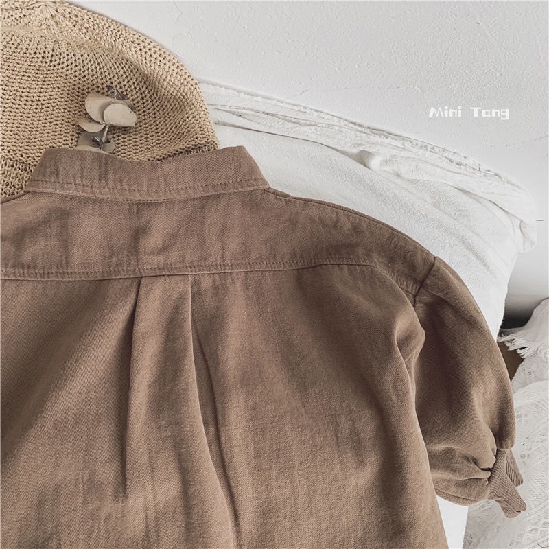 Áo Sơ Mi Cotton Màu Trơn Phong Cách Hàn Quốc Thời Trang Mới Cho Bé Trai Và Gái