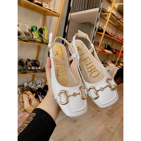 GIÀY CAO GÓT NỮ 7 PHÂN QUAI SAU HỞ GÓT - MŨI VUÔNG PHỐI XÍCH ĐẾ VUÔNG