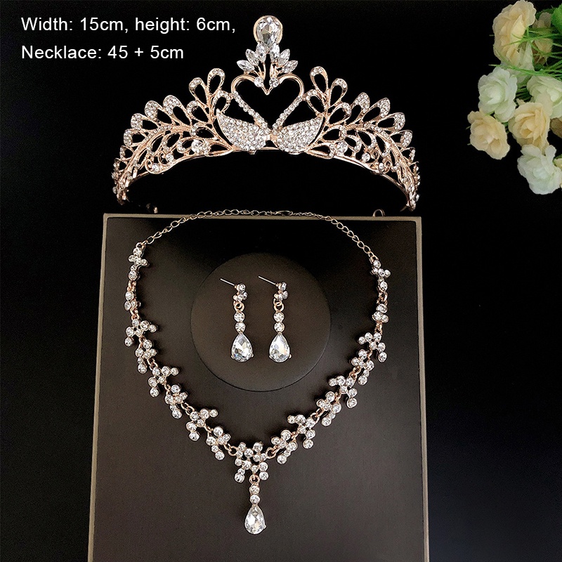 GETNOIVAS Bộ Vương Miện Và Bông Tai Handmade Đính Pha Lê Sang Trọng Cho Cô Dâu
