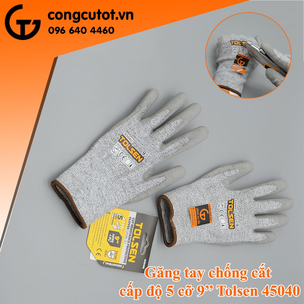 Găng tay bảo hộ chống cắt Tolsen 45040 cấp độ 5 cỡ 9 inch