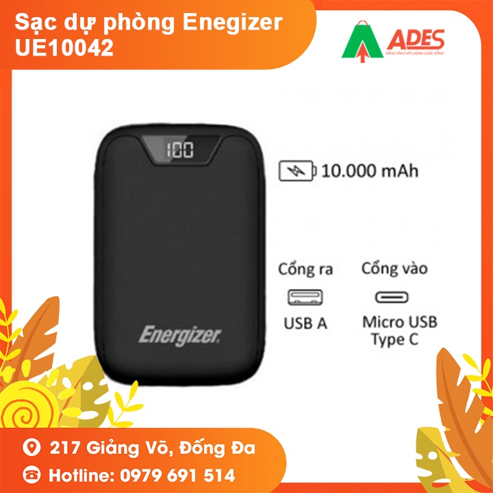 Sạc dự phòng Energizer UE10042BK 10,000mAh  -Thiết kế siêu gọn nhẹ, 2 cổng input tiện dụng &amp; chuẩn sạc nhanh Fast Charge