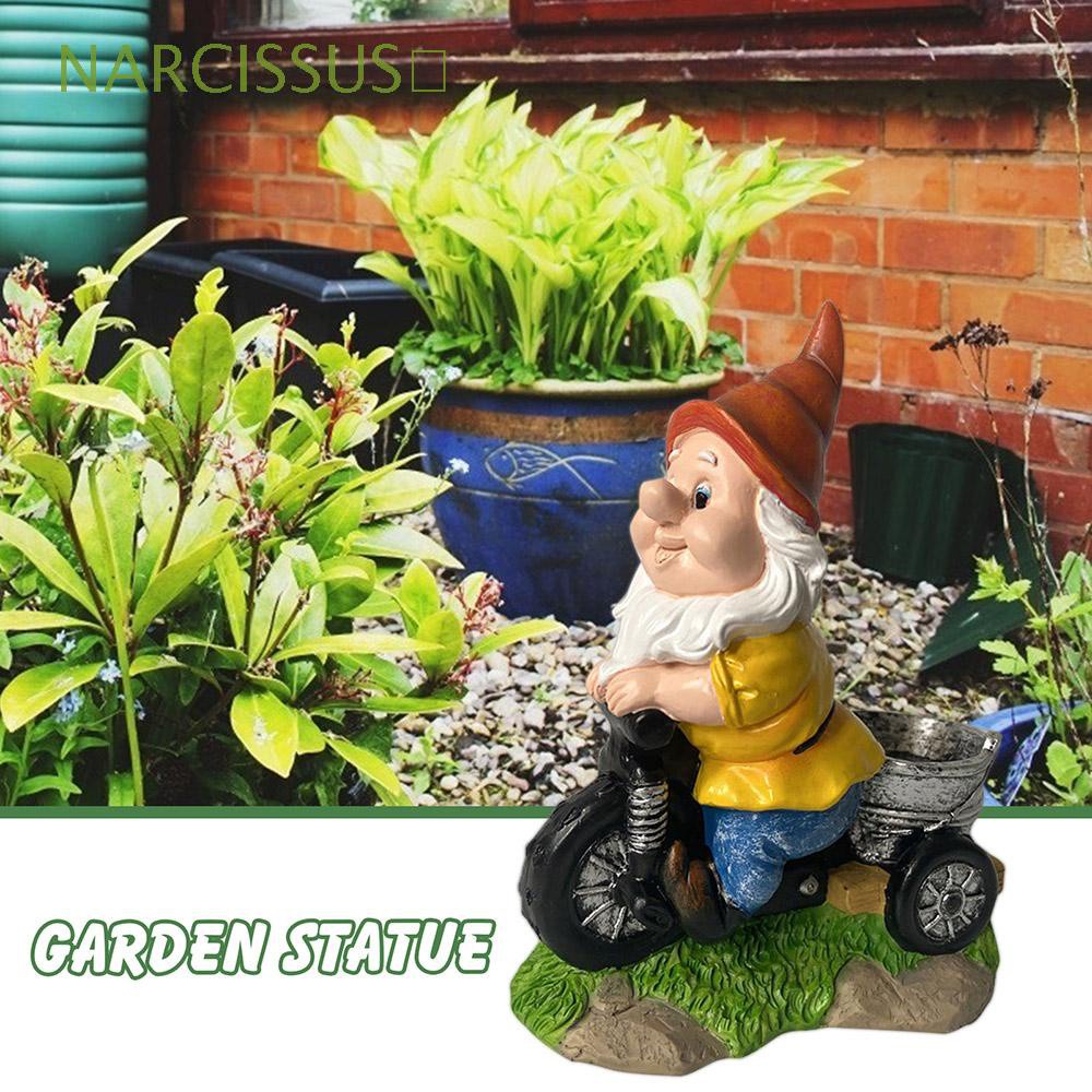 NARCISSUS💎 Indoor Outdoor Garden Gnome Courtyard Resin Figurines Funny Resin Figurines Riding Pedicab Tricycle Naughty Miniature Home Decor Funny Lawn Statue Bird feeder