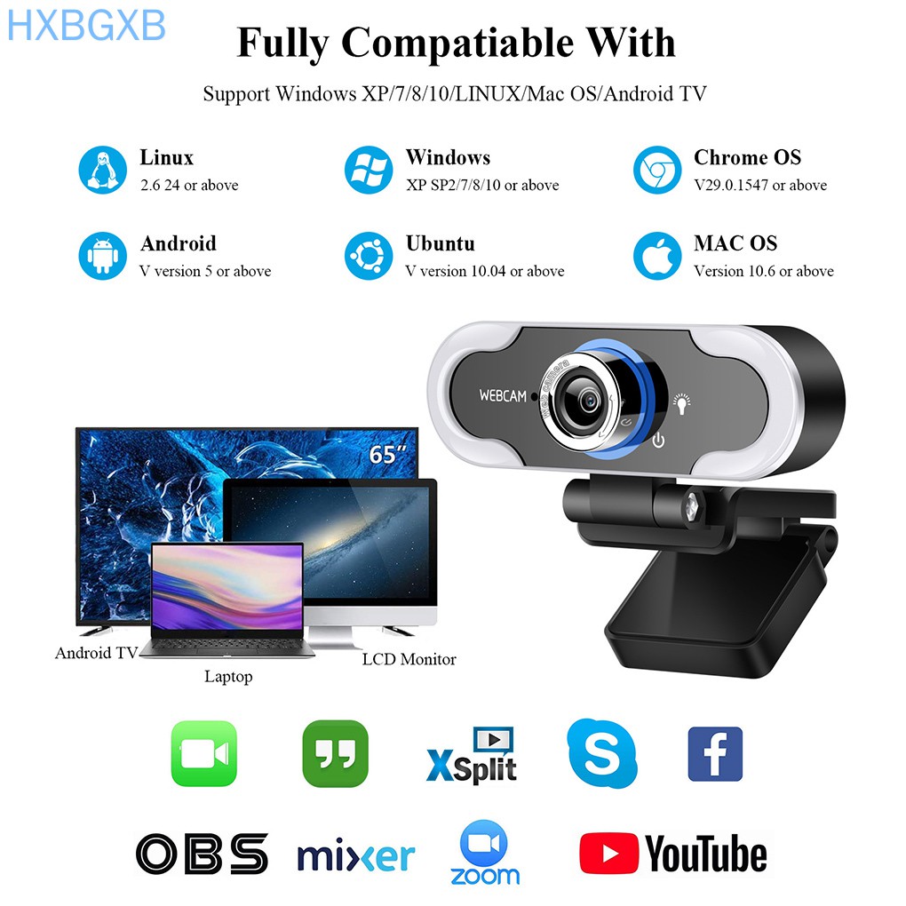 Webcam 1080p Usb Led Ánh Sáng Trắng 5500k Có Mic Chất Lượng Cao