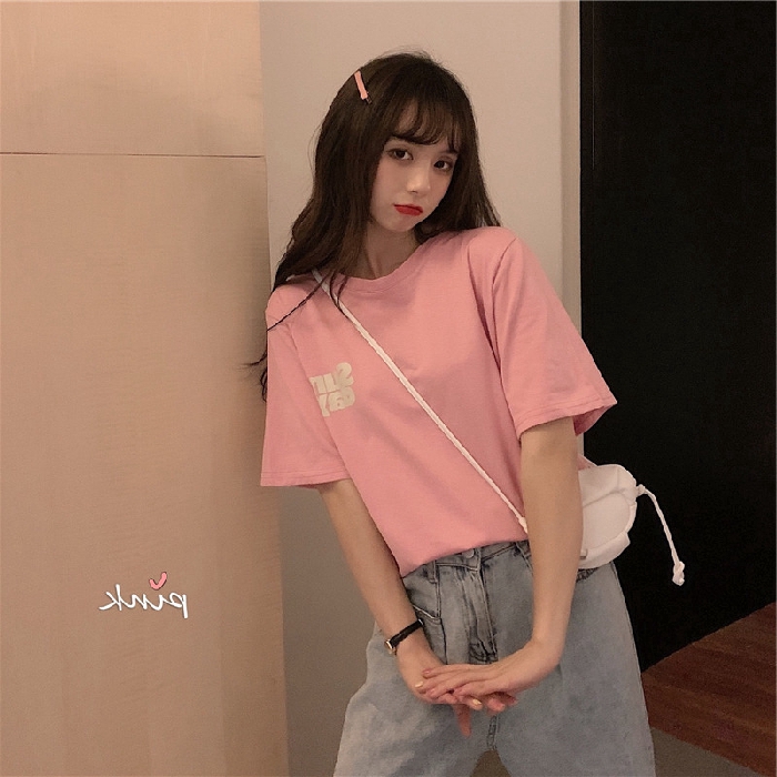 SUXI Áo Thun Tay Ngắn Phối Ren Hoa Thiết Kế Dáng Rộng Thoải Mái