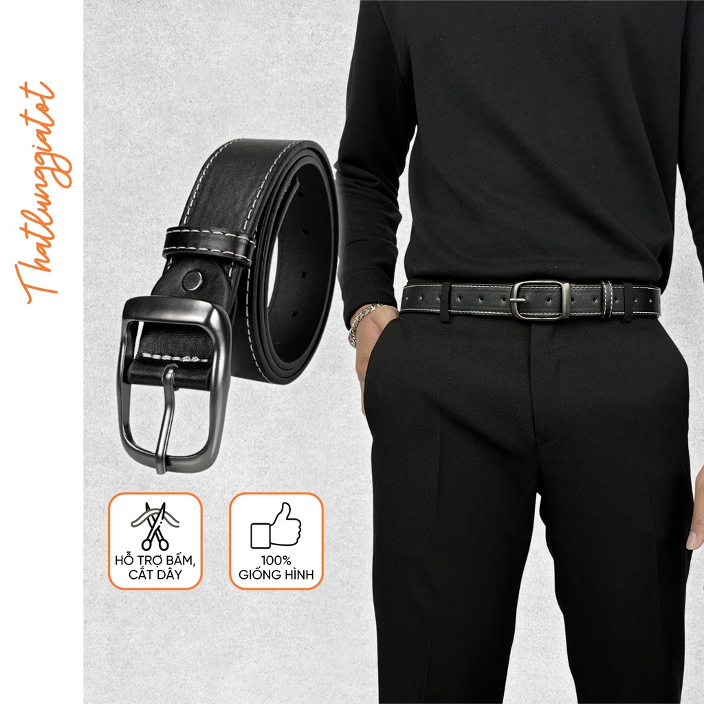 Thắt lưng nam Ulzzang thời trang Hàn Quốc mặt đen bản 3.3cm (Hỗ trợ bấm lỗ, cắt dây nịt) TL135 - Thắt Lưng Giá Tốt